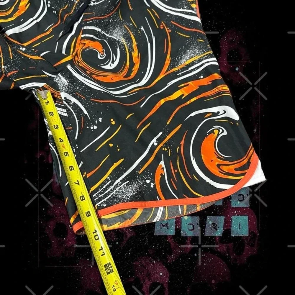 Vintage Y2K Nike Swim Trunks Orange Black Swirl Pattern Shorts XL